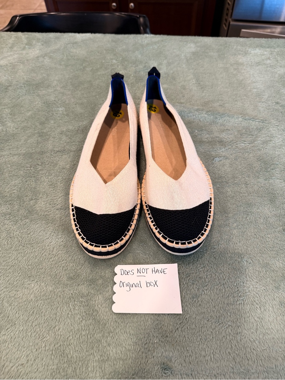 Rothy’s Espadrille Flats Women’s US 13 Cream Black Knit Slip On Shoes - Picture 2 of 14